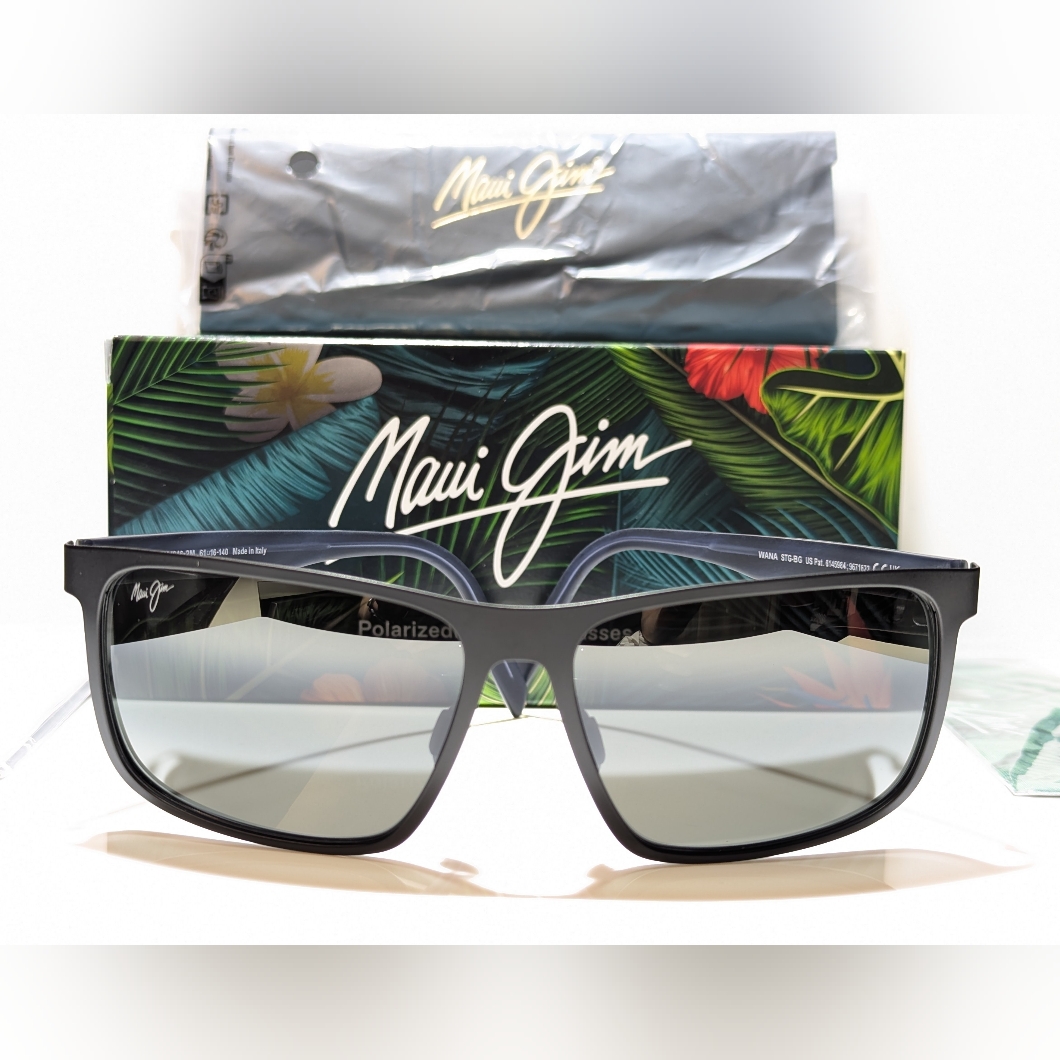 New Maui Jim Wana Matte Black Grey Arms Polarized Grey Lens Sunglasses Mj846-2m